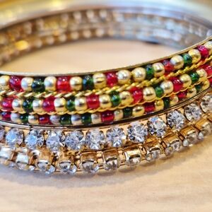 Gold  Rhinstones and Multicolor Beaded Bangles Set Of 2 . Indian Bollywood
